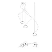 Multi-pendant light fixture, black line drawing, rectangular mount suspends three curved ceramic pendants at varied heights with a single straight cable.