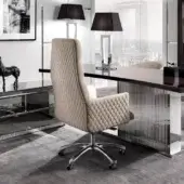 Distinguished DV Home Collection Windsor office armchair with quilted light beige textile and five-point swivel aluminum base