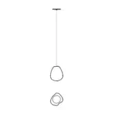 Pendant light fixture, black metal, with two open-frame shades suspended from a rectangular mount at varying heights.