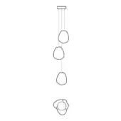 Linear chandelier with translucent glass forms, featuring asymmetrical shapes and a polished surface, labeled “73.3v”.