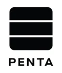 Stacked black rectangles with rounded corners sit above centrally aligned white capital lettering spelling “PENTA” on a white background