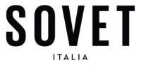 Black capital letters spell “SOVET” above smaller black text reading “ITALIA” on a light gray background