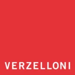 Flat red background displays white sans-serif capital letters spelling “VERZELLONI” centered along the bottom edge