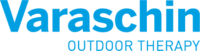 Light blue capital letters spell a brand name above smaller white text on a muted olive green background