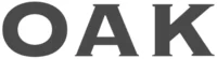 Dark gray uppercase letters spelling OAK are centered on a white background with a subtle blurring effect