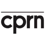 Minimalist graphic design with stacked black “cprn” sans-serif text above a horizontal line on a white background, likely a logo or brand element.