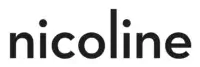 Nicoline logo, black sans-serif wordmark, six rounded characters on white background, featuring circular dot accents and geometric forms.