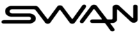 Black sans-serif logo spelling “SWAN” with elongated “N” descender on muted olive green background, modern minimalist design.