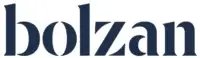 Bolzan logo, dark blue sans-serif text, bold outlined letters, horizontal alignment, white background, studio shot, simple typography.