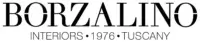 Borzalino Interiors logo, black serif text stacked above smaller sans-serif text on white, displaying brand name, founding year and location.