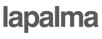Lapalma logo, gray wordmark, sans-serif typeface, minimalist design, white background, blocky letters, modern aesthetic, brand identification.