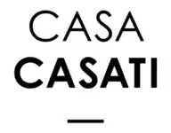 Casa Casati logo, black sans-serif text stacked on white, with a horizontal line below, minimalist brand identity.