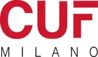 CUF Milano logo, red sans-serif letters, bold “CUF” with extended “F”, smaller “MILANO” text below, centered on white background.