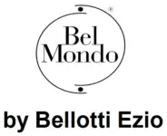 Bel Mondo logo, black text and dots within a circle, stacked design with “by Bellotti Ezio” below, white background, minimalist.