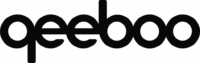 qeeboo logo, black sans-serif typography, light green textured background, circular letterforms, minimalist design, linen-like pattern.