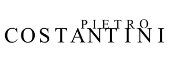 Black serif lettering spelling “COSTANTINI” over smaller “PIETRO” text on a white background presents a symmetrical graphic composition