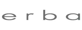 Gray sans-serif letters spelling “erba” are horizontally aligned on a plain white background with even spacing