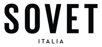 Black capital letters spell “SOVET” above smaller black text reading “ITALIA” on a light gray background