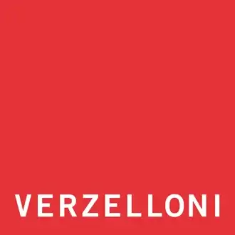 Flat red background displays white sans-serif capital letters spelling “VERZELLONI” centered along the bottom edge