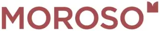 Moroso logo, terracotta red sans-serif typography, purple triangle accent, white background, flat graphic design, modern aesthetic.