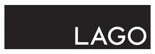 Black rectangular graphic featuring the white "LAGO" wordmark in capital, sans-serif letters, right-aligned with a minimalist, modern composition.