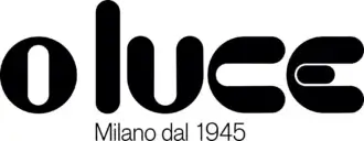 Oluce logo, black sans-serif typeface, vertically stacked letters with cutouts, and “Milano dal 1945” text on a white background.