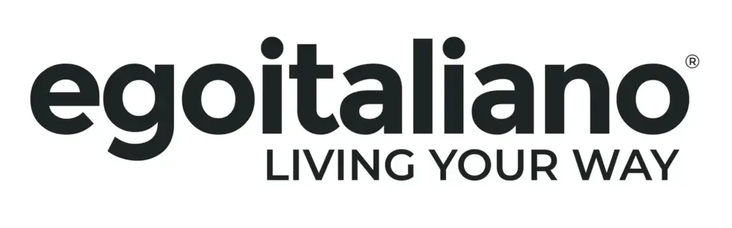 egoitaliano logo, black sans-serif typography, vertically stacked text with registered trademark symbol, white background, centered tagline.
