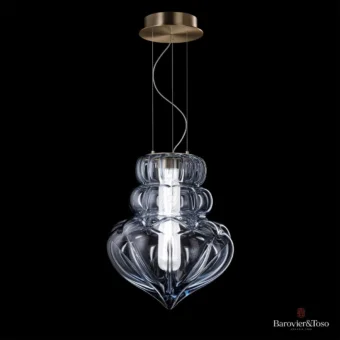 Superior Barovier&Toso Vallonné suspension lamp with transparent hand-blown Venetian crystal and satin metal structure