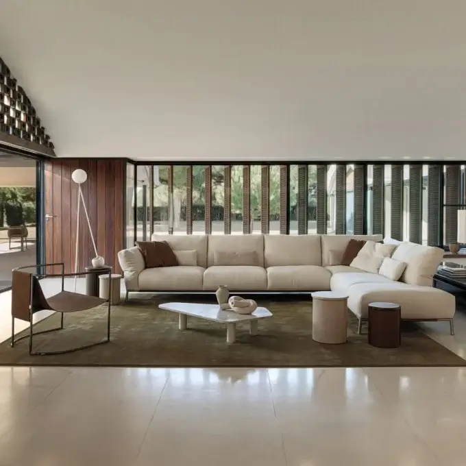 Exceptional Cierre1972 Chapeau sectional with cream textile upholstery and reclining backrests for personalized comfort