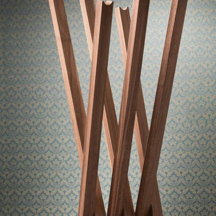 Elegant Cattelan Italia Oscar coat hanger in Canaletto walnut exhibits intersecting wooden elements with smooth texture