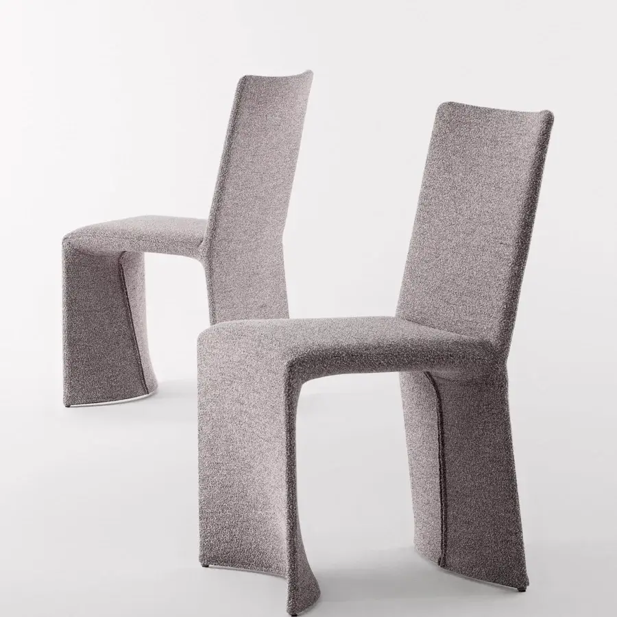 Superior Bonaldo Ketch chair inspired by sails with light gray textured fabric and seamless rubber padding
