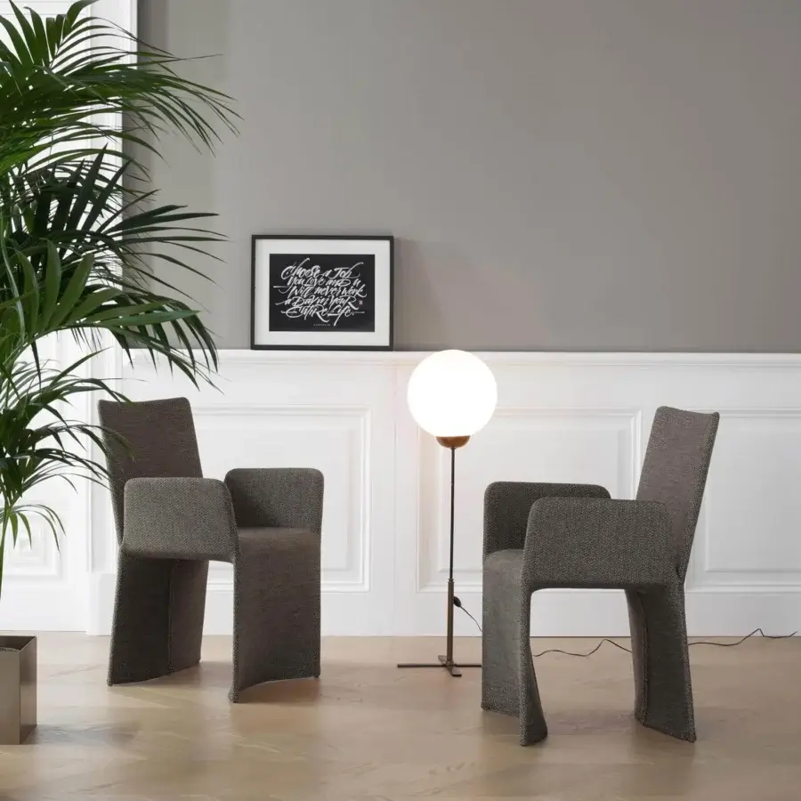 Distinguished Bonaldo Ketch chair inspired by ship sails fully covered in textured brown textile with a steel frame