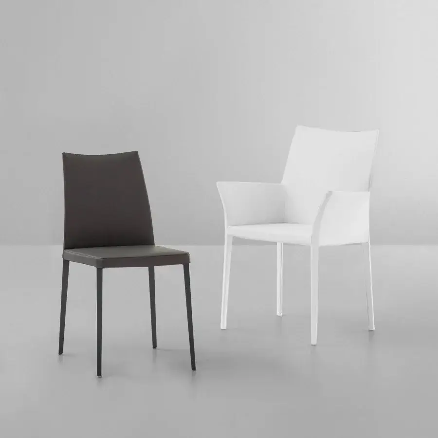 Superior Bonaldo Kayla chair exemplifies minimalist contemporary style with dark brown and white leather, eco-leather or fabric upholstery