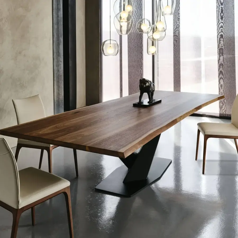 Captivating Cattelan Italia Stratos Wood table with titanium embossed steel and Canaletto walnut exhibiting a rich brown stain