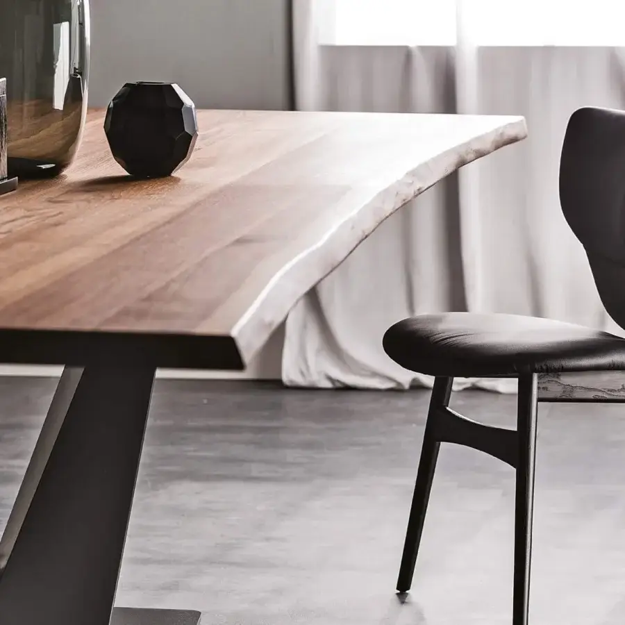 Superior Cattelan Italia Stratos Wood table with graphite embossed lacquered steel and Canaletto walnut with irregular solid wood edges