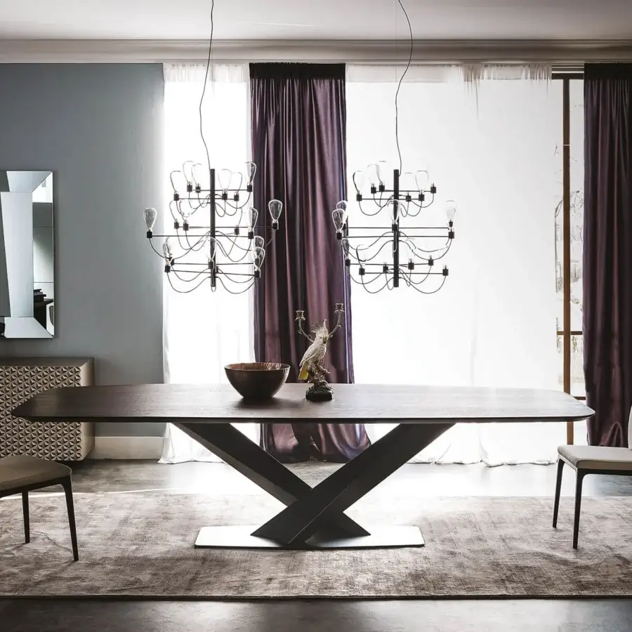 Superior Cattelan Italia Stratos Wood table with Canaletto walnut top and graphite embossed lacquered steel base