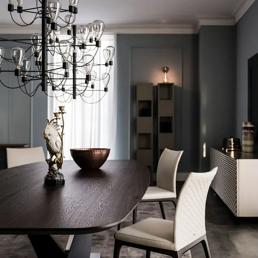 Distinguished Cattelan Italia Stratos Wood table with Canaletto walnut top and dark metal X base
