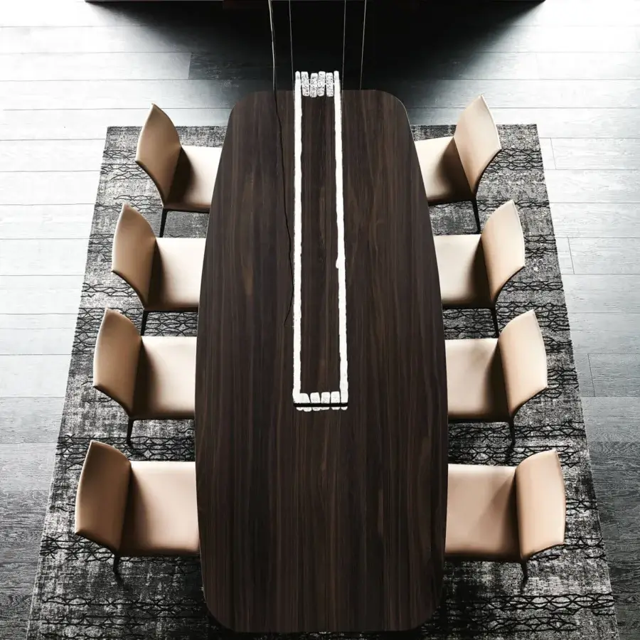 Elegant Cattelan Italia Stratos Wood table with Canaletto walnut barrel top and linear lighting accentuation
