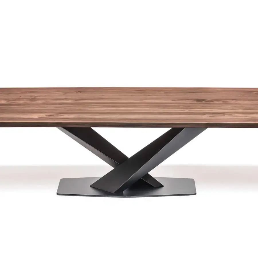 Superior Cattelan Italia Stratos Wood table crafted with Canaletto walnut and graphite embossed lacquered steel base