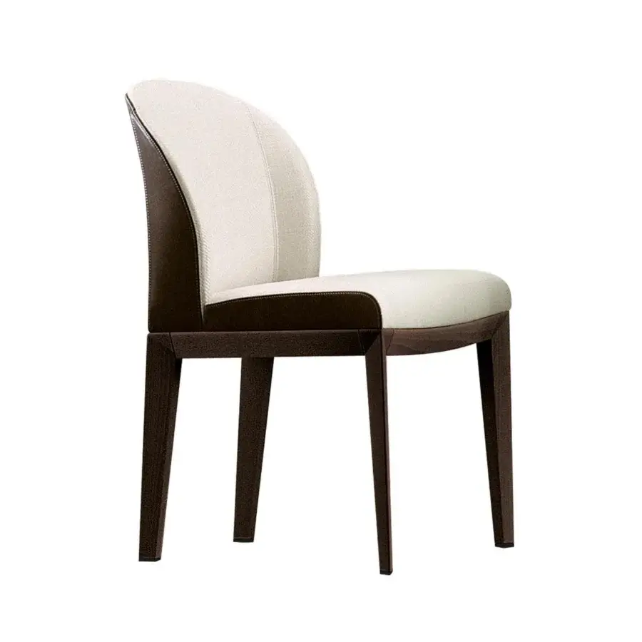 Superior Giorgetti Normal armchair crafted with solid beech wood and light beige textile upholstery with dark brown trim