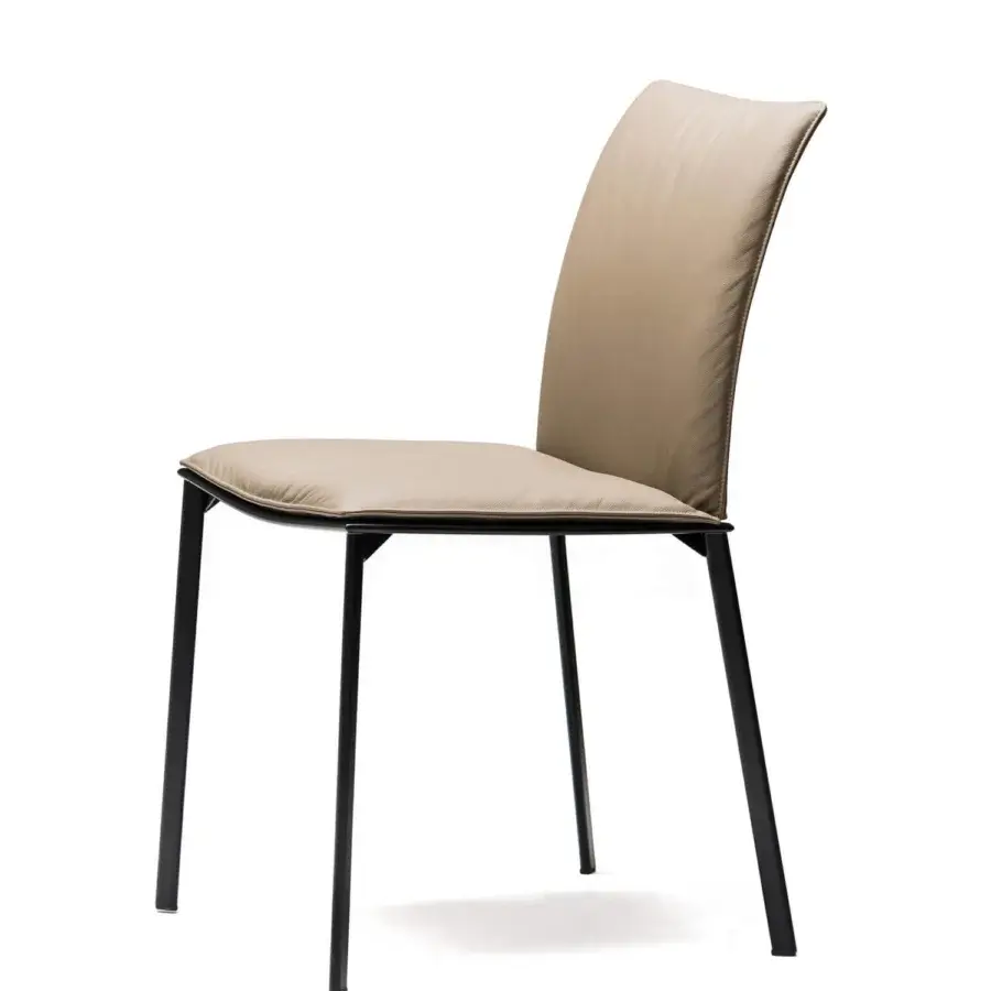 Distinguished Cattelan Italia Rita chair with black painted steel frame and light tan soft leather cover