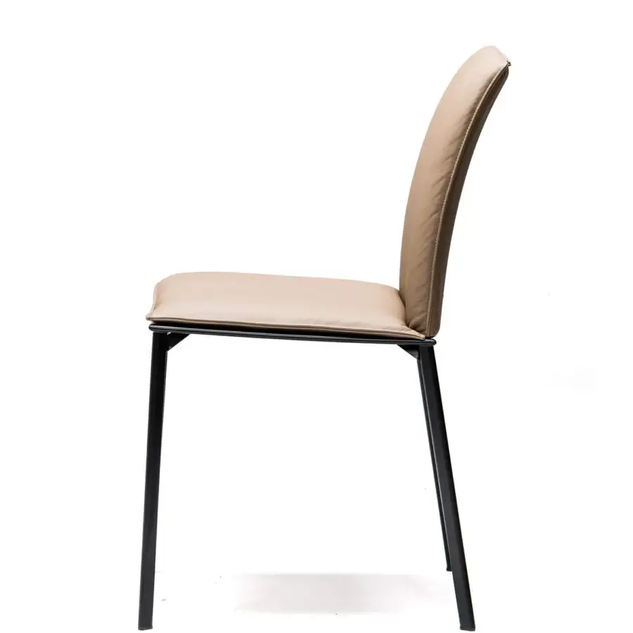 Exceptional Cattelan Italia Rita chair with graphite painted steel frame and light beige synthetic leather upholstery