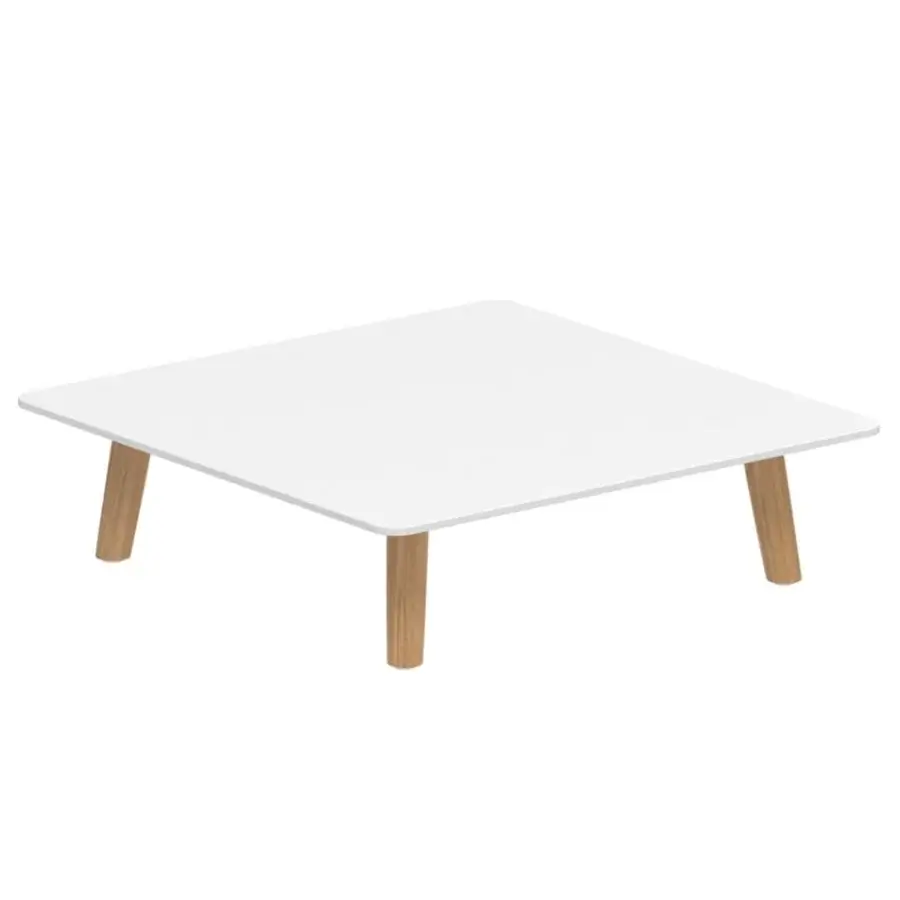 Luxury Royal Botania Mambo Lounge coffee table in white with wooden legs, a rectangular design crafted for outdoor settings.