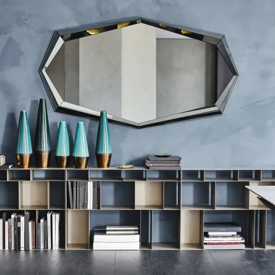 Exceptional Cattelan Italia Latitude bookcase with modular titanium embossed lacquered steel units and contrasting interior panels