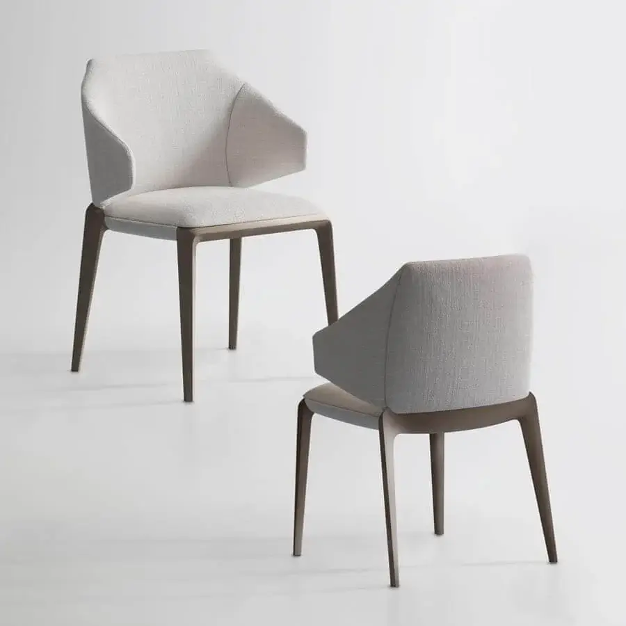 Distinguished Potocco Hiru armchair with light gray textile upholstery and medium brown ash wood frame