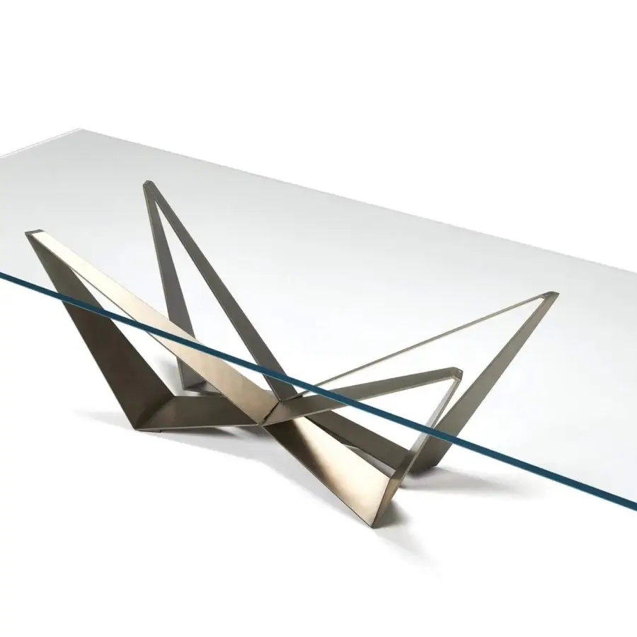 Superior Cattelan Italia Skorpio table with extra-clear glass and brushed bronze lacquered steel base