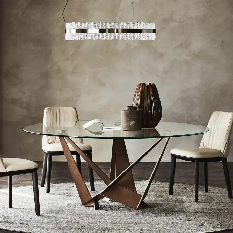 Captivating Cattelan Italia Skorpio table with clear glass and brushed bronze lacquered steel base