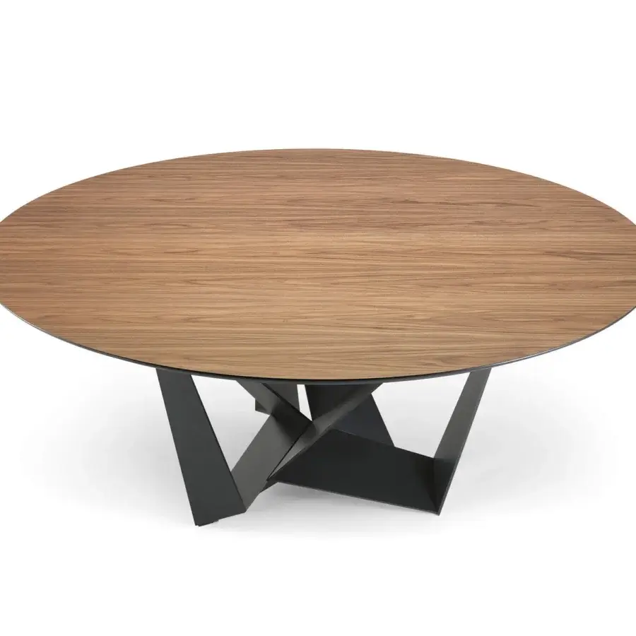 Exceptional Cattelan Italia Skorpio table with Canaletto walnut and dark embossed lacquered steel base in matte finish