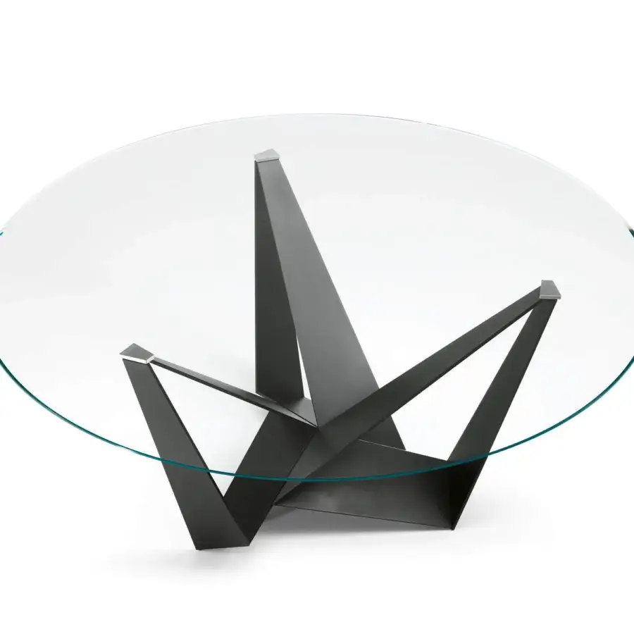 Superior Cattelan Italia Skorpio table with graphite embossed lacquered steel and clear glass top