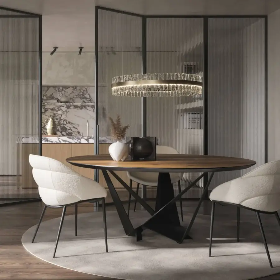 Distinguished Cattelan Italia Skorpio table with a black embossed lacquered steel base and Canaletto walnut top showcasing visible wood grain